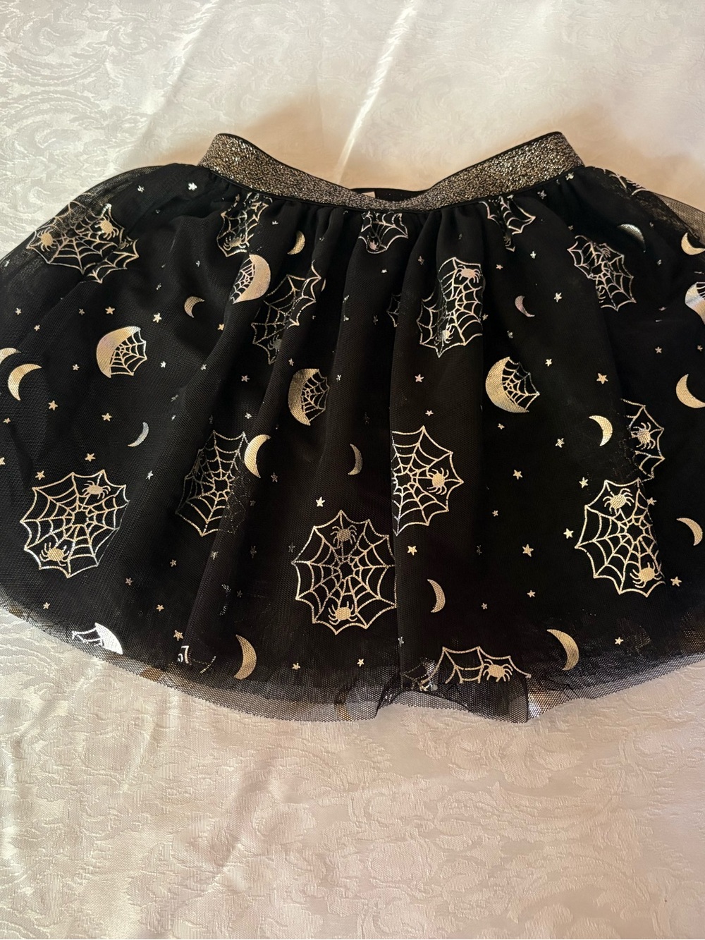 Black Spiderweb Tulle Skirt with Glitter Waistband girls 4/5
